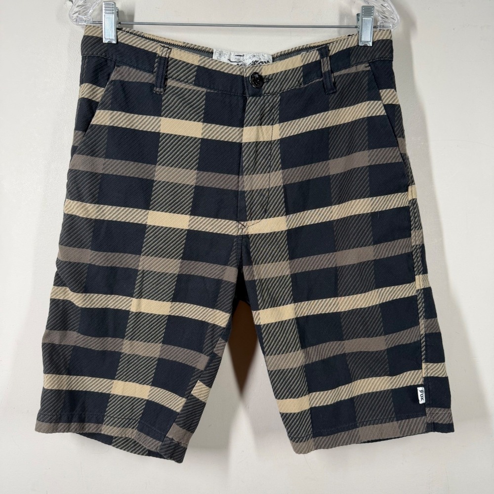 Fox Racing Walkies Plaid Bermuda Shorts Mens 31 Black Tan Grey Y2K 42025